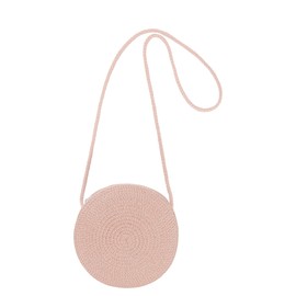 Yomietar Womens Small Round Straw Crossbody Bag Beach Shoulder Bag Handbag Purse for Summer, Pink