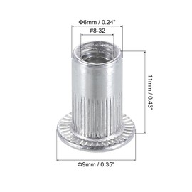 sourcing map #8-32 Rivet Nuts Aluminium Alloy Knurled Flat Head Threaded Insert Nut 80Pcs