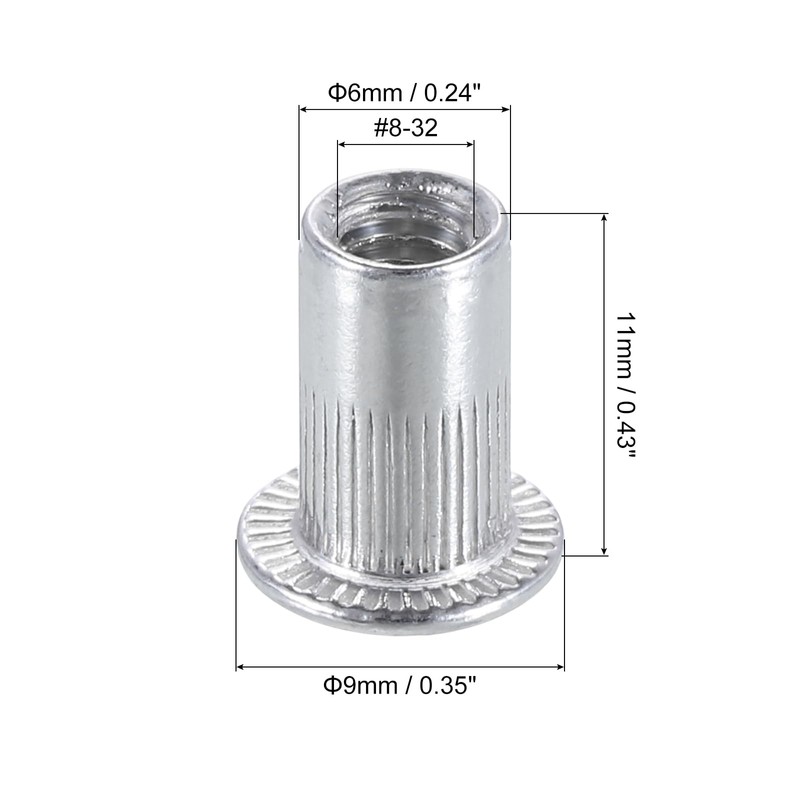 sourcing map #8-32 Rivet Nuts Aluminium Alloy Knurled Flat Head