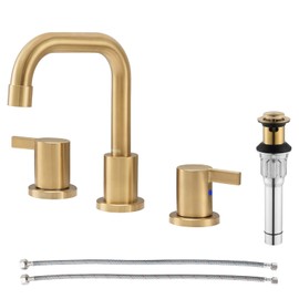 PARLOS Two-Handle Widespread Bathroom Faucet with Metal Pop-up Drain Assembly and cUPC Faucet Supply Lines, Brushed Gold, 1364908