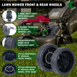 CheeMuii 4 Pack HRN216 Lawn Mower Wheels Kit 2 Rear Wheels Replace for 42710-VR8-N00ZA and 2 Front Wheels Replace for 44710-VR8-N00ZA Compatible with Honda HRN216 Lawn Mower