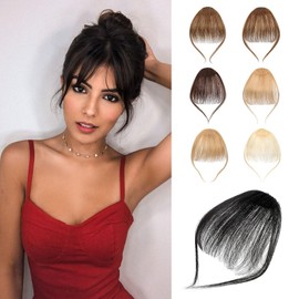Cephermer Clip in Bangs - 100% Human Hair Wispy Bangs Hair Clip Fake Bangs Fringe with Temples Hairpieces Air Bangs for Women Dark Black