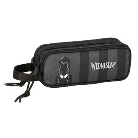 safta Wednesday Double Pencil Case for Children, Ideal for School Age, Comfortable and Versatile, Quality and Resilience, 21 x 6 x 8 cm, Black, Estándar, Casual