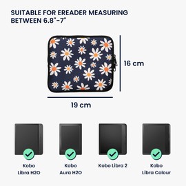 kwmobile Neoprene Case for eReader Small Daisy Blue White Yellow Inner Dimensions