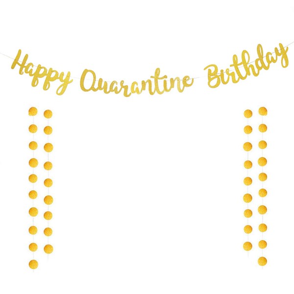 Happy Quarantine Birthday Banner, Stay Home Birthday Party, Social Distancing Lockdown Decorations for Garland Sign for Boy Girl Kids Man Woman Lockdown Birthday Party Photo Prop Decorations Party Supplies