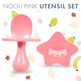 Elli&Nooli Silicone Fork & Spoon Set - 2-Piece Set, Pink - Self-Feeding Training & Toddler Utensils - Ergonomic Star-Shaped Barrier & Baby Feeding Essentials