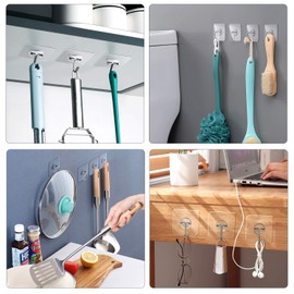 ZNBEN Adhesive Hooks Removable Wall Hooks 13 LB Ceiling Hook Transparent Seamless Waterproof and Oil Proof for Cabinet Kitchen Bathroom Ceiling Office Window 10 Pack