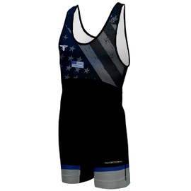 Takedown Wrestling Singlet for Men – Lightweight Compression Fit Wrestling Gear for Powerlifting & Workouts (Blue Flag, Small)