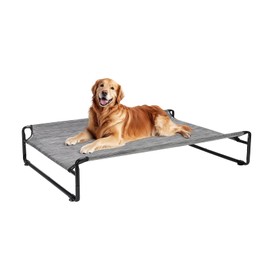 Veehoo Original Outdoor Elevated Dog Bed, Cooling Raised Dog Cot for Large Dogs, Portable Standing Pet Hammock Platform with Washable Breathable Mesh, No-Slip Feet, Large, Black Silver, CWC2201