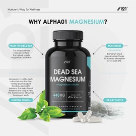 Magnesium Citrate 1480mg with BioPerine® - Sourced from The Dead Sea - Providing 440mg Elemental Magnesium - Supports The Nervous System - Reduces Tiredness and Fatigue - 180 Vegan Capsules