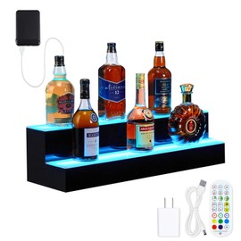 GarveeHome Led Lighted Liquor Bottle Shelf, 40 Inch 2 Tier Liquor Bottle Display Shelf with Remote & App Control, 16 Colors, 4 Modes, 1-8 H Timing, Liquor Bar Shelf Lights for Home
