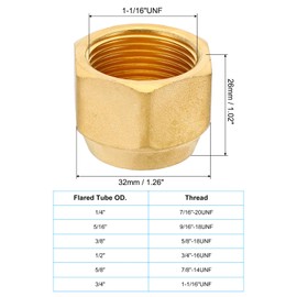 PATIKIL 3/4" Brass Flare Cap, 1-1/16UNF Female Thread 1Pcs SAE Flare Fitting 45 Degree Hex Pipe Fittings for Air Conditioner Refrigeration