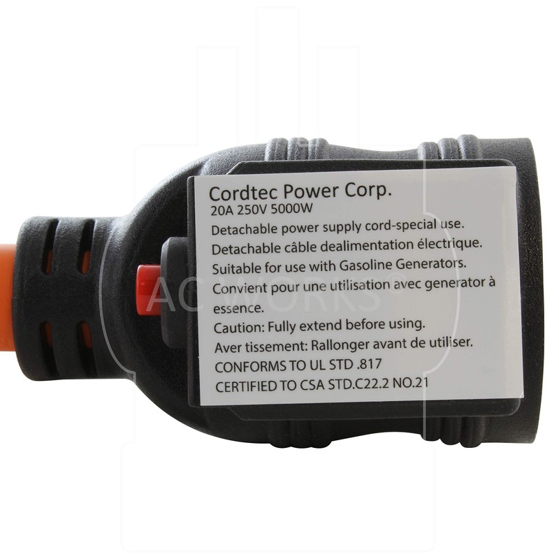 AC WORKS NEMA 10-50P 50A 3-Prong Plug to NEMA 6-20R