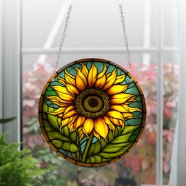 Mom Sunflower Sun Stained Windows Hanging Suncatcher,Flower Stained Glass Suncatchers Window Ornament Stained Glass Panel Sun Catcher Wall Hanging Decor Birthday Gifts