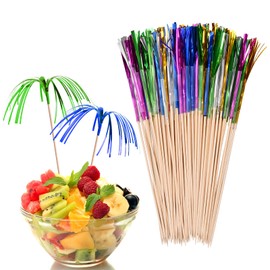 Cozlly Pack of 100 Colourful Cocktail Sticks, 15 cm Cocktail Picks, Fireworks, Cocktail Party Decoration, Palm Tree Cocktail Picks, Cocktail Picks, Wooden Cocktail Decoration for Fruits, Cakes,
