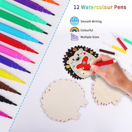 Weysoo Hedgehog Craft Set Wood, Wooden Hedgehog for Painting, Craft Set Children with Watercolour Pen, Rhinestones Sticker and Bow, Wooden Craft Sets Creative for Girls Boys Children DIY Decoration