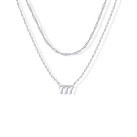 PAVOI 14K Gold Plated Angel Number Pendant Layering Necklace for Women | 999 Lucky Numerology Singapore Chain Necklace, White Gold, No Gemstone