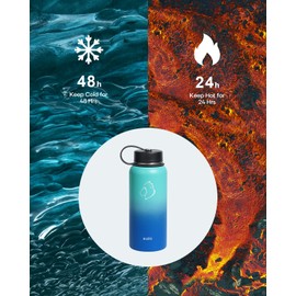 BUZIO Stainless Steel Water Bottle (Cold for 48 Hrs, Hot for 24 Hrs), 940ml Vacuum Insulated Water Bottle with Straw Lid and Flex Cap (Double Wall, Wide Mouth, BPA Free, Leak Proof),Pacific Dream