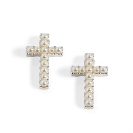 Coco + Carmen Whispers Small Cross with Pearls Stud Earrings, Silver, Women Fashion Jewelry Accessories, Mixed Alloy, No Gemstone