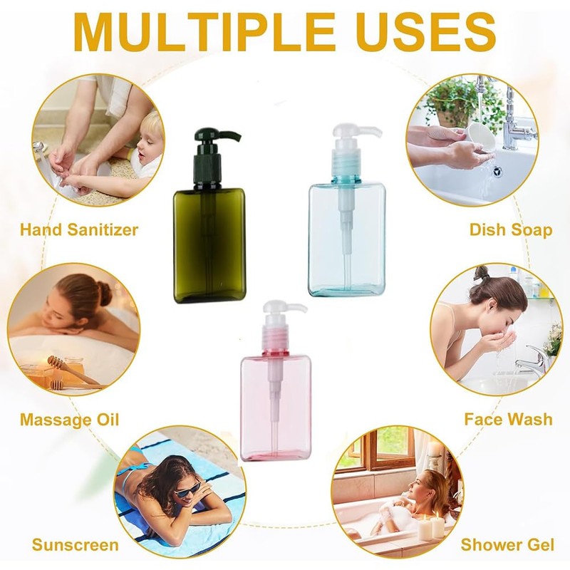 Empty Plastic Pump Bottles Dispenser,6Pcs 100ml Travel Pump Bottles Set,Refillable