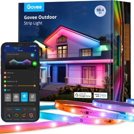 Govee Outdoor LED Strip Lights, 98.4ft Smart Outdoor Lights Work with Alexa and Google Assistant, App Control, IP65 Waterproof, RGBIC Lights for Patio, Eave, Party Decorations