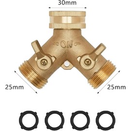 BRIOTA Outdoor Tap Splitter 3/4" Brass Hose Connector – Heavy Duty Double Tap Connector, 2 Way Y Splitter with Individual On/Off Valves – Garden Hose Distributor for Standard Outside Tap