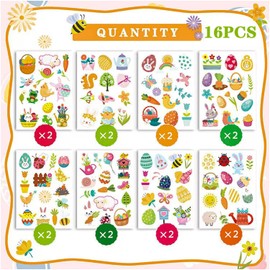 BOOSHMall 16 Sheets of Easter Stickers, Easter Eggs and Rabbit Stickers for Crafts, Easter Gifts, Decoration, Easter Gifts