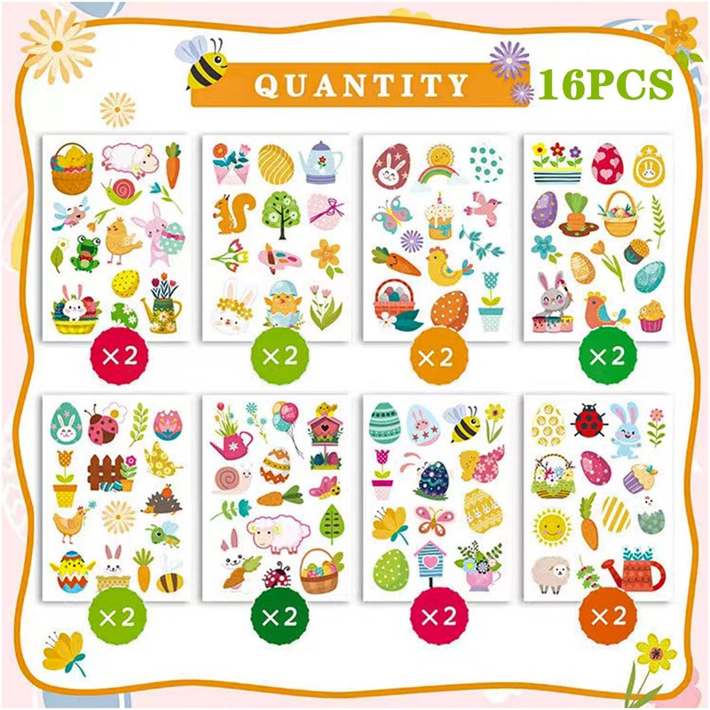 BOOSHMall 16 Sheets of Easter Stickers, Easter Eggs and Rabbit