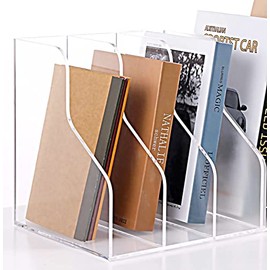 SANRUI Clear Acrylic Magazine File Holder Desk Organizer File Folder for Office Organization and Storage with 3 Vertical Compartments