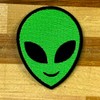 Alien Head Patch Embroidered Iron-On UFO Extraterrestrial Green Smiling Applique