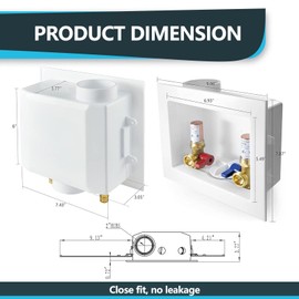 Seelink Washing Machine Outlet Box, Center Drain/Side Drain, 1/2 Inch Push-Fit Inlet x 3/4 Inch MHT Outlet Connection, Laundry Washer Valve Outlet Box, with Copper Water Hammer Arrestor