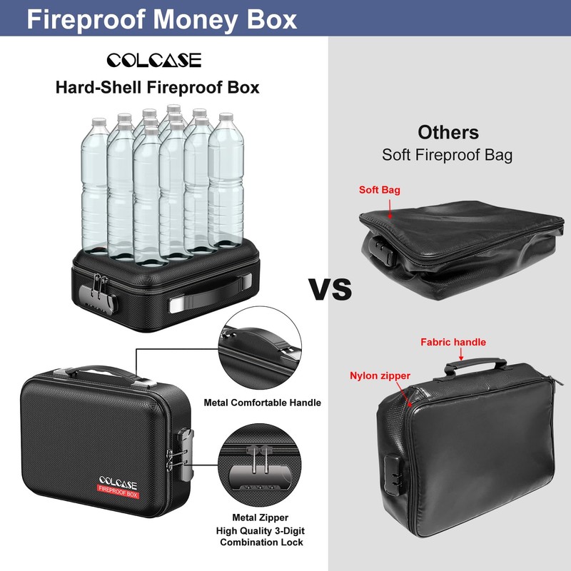 COLCASE Fireproof Money Box with Lock, Hard Case Cash Organizer