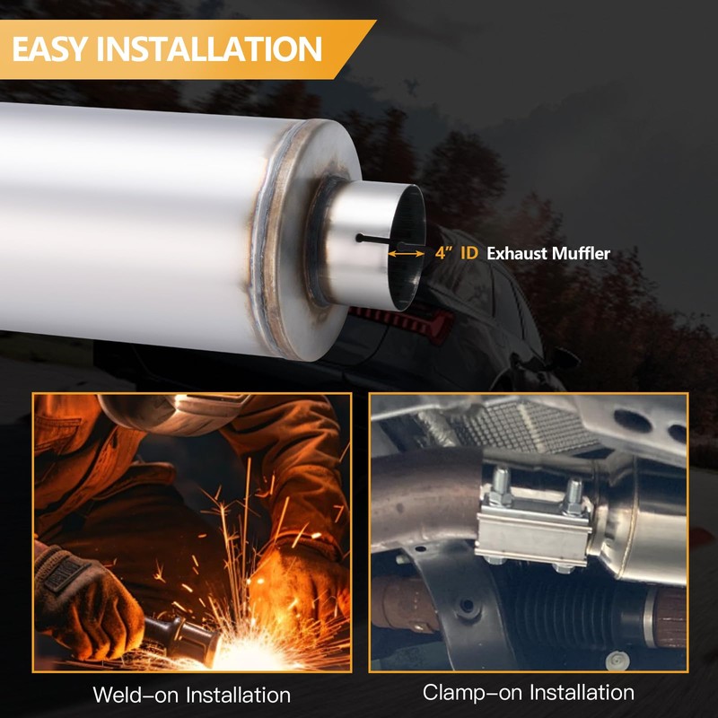 Piclafe 4 Inch Exhaust Muffler, 4" Inlet/Outlet 30" Overall Length