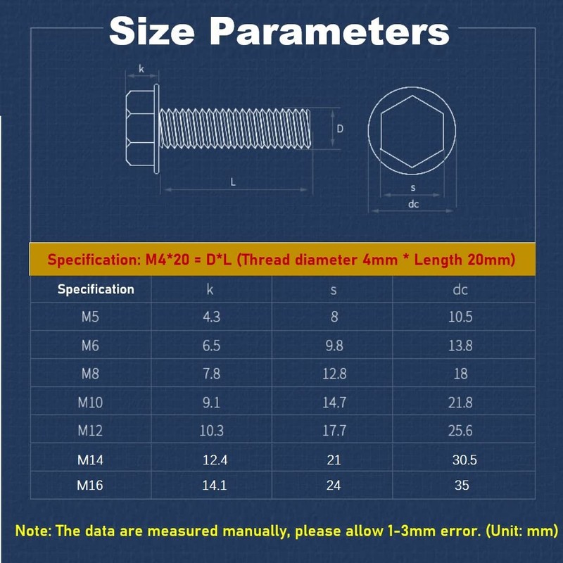 CONPHERON Flange Screws Flange Hex Bolts M8x25mm (Fully Threaded) High