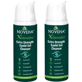NOVEHA Demodex Extra Strength Eyelid Gel Cleanser - for Demodex, MGD and Dry Eye with Pro-Vitamin B5, Tea Tree Oil, and Hyaluronic Acid - Gentle Cleansing, Soothes Itchy Eyelid - 50mL (2 Pack)