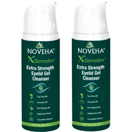 NOVEHA Demodex Extra Strength Eyelid Gel Cleanser - for Demodex, MGD and Dry Eye with Pro-Vitamin B5, Tea Tree Oil, and Hyaluronic Acid - Gentle Cleansing, Soothes Itchy Eyelid - 50mL (2 Pack)