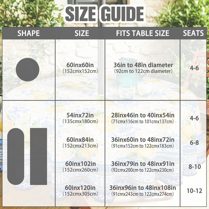 owbgsdh Outdoor Tablecloth with Umbrella Hole and Zipper, Lemon Waterproof
