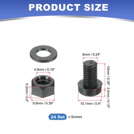 PATIKIL M6x10mm Black Nylon Bolts Plastic Nuts Full Thread Head Screws, 24 Pcs