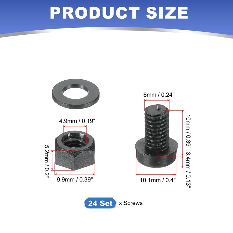 PATIKIL M6x10mm Black Nylon Bolts Plastic Nuts Full Thread Head