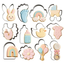 12PCS Silver Stainless Steel Cookie Cutters Set – 2–3.5 Inch Baby Shower Durable Food-Grade Material Cutter Adorable Shapes Perfect for Gender Reveal & Celebrations