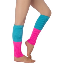 iB-iP Women's Neon Green Ballet Dance Warmer Aerobic Leg Warmers, Sea Blue & Hot Pink