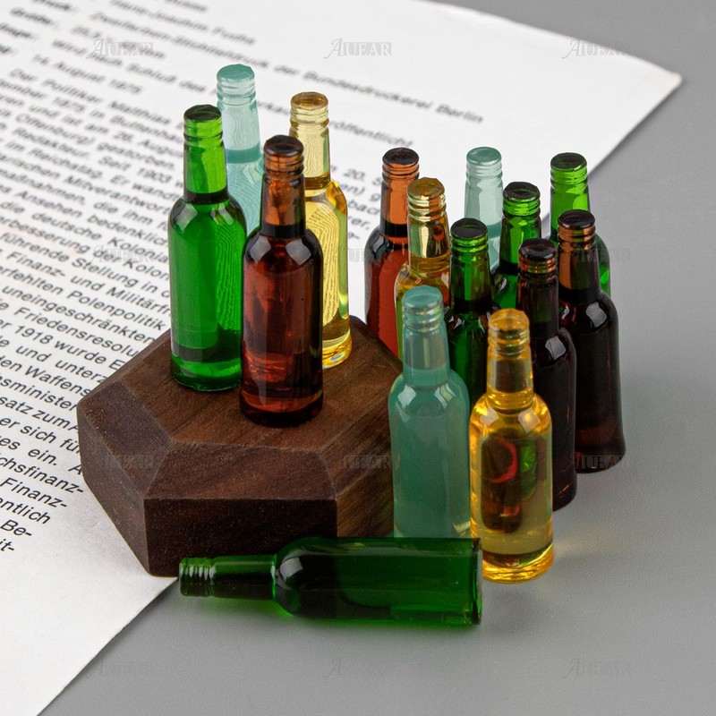 AUEAR, 24 Pieces Lovely Miniature Beer Bottles 1-3/8"x3/8" for 1:12
