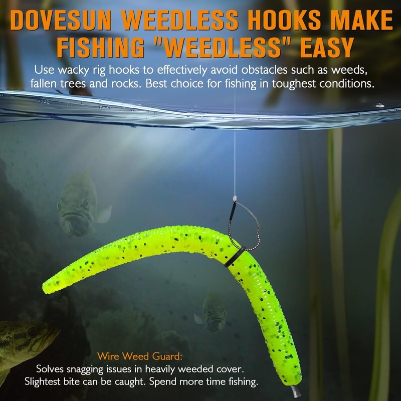 Dovesun 30PCS Weedless Hooks Wacky Rig Hooks Worm Fishing Hooks