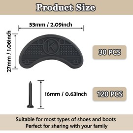 Heel Plates, Shoes Heel Plate Taps 30 PCS Rubber Tips Sole Heel Taps Side Worn Repair Patch Heel Tips Repair Pad Replacement with Nails for Boots and Shoes Repair Kit