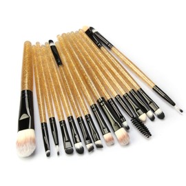 Vtrem 15 PCs Kabuki Brush Powder Foundation Premium Cosmetic Makeup Brushes Set for Powder Blending Blush Concealer Eyeshadow, Cruelty-Free Nylon Fiber Bristles, Gold Pole Black Tube