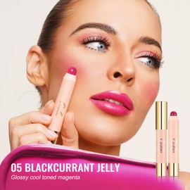 Oulac Blush Stick - Lipstick and Blush Duo, Tinted Lip Balm, Moisturizing and Nourishing, Glossy Finish, Apply to Face and Lips, Blackcurrant Jelly(05)