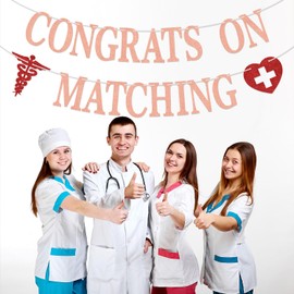 Congrats on Matching Banner, Happy Match Day, Congrats Nurse/Doctor, Medical/Nursing School Graduation Party Decorations Rose Gold Glitter