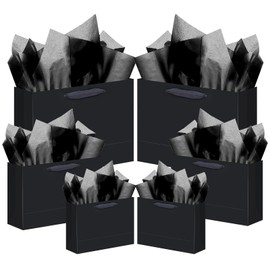 qiqee Black Gift Bags with Tissue Paper Mulit Assorted Sizes 24PCS Present Party Birthday Bags(4pcs Large 13",10pcs Medium 9",10pcs Small 6")