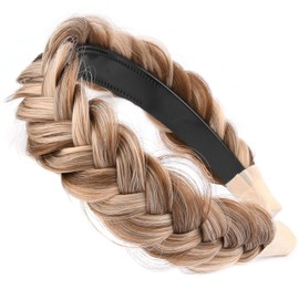 GLEDOLA Wide Messy Braided Headband with Teeth Synthetic Hair Plaited Headband High Elasticity Braids Chunky Fishtail Braided Hair Band Hairpiece for Girls Women (Highlighted)