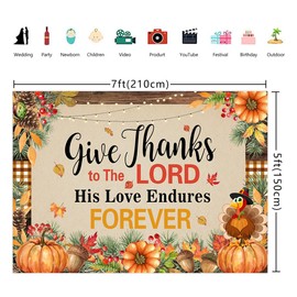 7x5ft Give Thanks to The Lord Banner Backdrop Christian Thanksgiving Decorations Background Autumn Pumpkin Maple Leaf Photography Banner for Thanksgiving Harvest Party Supplies
